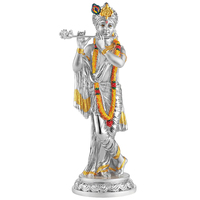 Statue de dieu religieux en résine décorative, en laiton galvanisé, couleur argent, statue de seigneur radha krishna