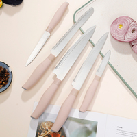 Tendance 2025 – Prix usine Chine – Ensemble complet de couteaux de cuisine – Manche rose PP+TPR – Lame tranchante – Revêtement antiadhésif – Acier inoxydable ambidextre