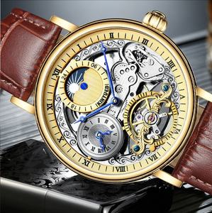 Reloj Mecánico de negocios para hombre, pulsera con esfera hueca 3D <span class=keywords><strong>GMT</strong></span>, movimiento de Tourbillon de doble horario, oro y rosa - Product Image 4