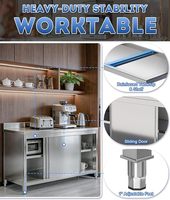 Table de travail commerciale en acier inoxydable 304 avec portes coulissantes pour cuisine de restaurant