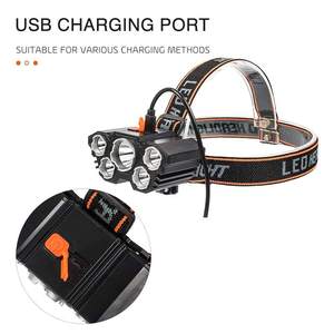 Mạnh Mẽ Cắm Trại Không Thấm Nước Đèn Pha Headl Torch Ánh Sáng ABS Linterna Phía Trước De Cabeza 5 Đầu USB LED Có Thể Sạc Lại Đầu Đèn - Product Image 3