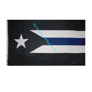 Custom Puerto Rico Thin Blue Line Police Memorial Law Enforcement Premium Quality 100D Woven Poly Nylon Flag