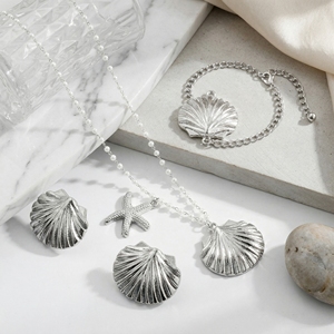Conjunto de Joyería para Mujer Serie Océano: Collar de Perlas, Cadena de Clavícula de Lujo Ligero con Estrella de Mar y Concha, Pendientes y Pulsera Impermeables - Product Image 3