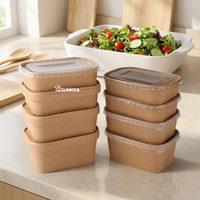 Bol alimentaire jetable en papier kraft personnalisé en usine, rectangulaire, carré, pour salade, avec couvercles