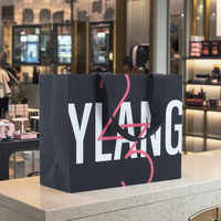 Sacs en papier pour vêtements de luxe avec rubans noirs, logo personnalisé, motif gaufré, marque célèbre, sacs cadeaux imprimés