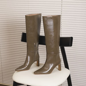 بوت نسائي أنيق طويل يصل إلى الركبة من جلد البولي يوريثان، بكعب ستيليتو رفيع ومقدمة مربعة وسحاب جانبي، موضة شتاء/خريف، جيد التهوية - Product Image 3