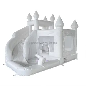 15x13ft Commercial Inflatable White Bounce House with Ball Pit and Water Slide Combo for Kids and Adults