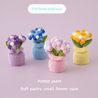 Set 3 Buah Vas Mini Bunga Rajutan Tangan, Hiasan Bunga Benang Wol Warna-warni Cerah, Hadiah Sempurna untuk Sahabat
