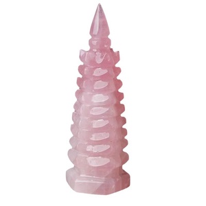 Torre Wenchang de Cristal Rosa Natural, Decoraciones Talladas para el 7º, 9º y 13º Piso, Piedra Natural Pulida para Oficina, Estudio o Sala de Estar - Product Image 1