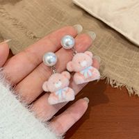 Pendientes colgantes de oso de peluche para mujer, con aguja de plata, exquisitos, dulces, exagerados, tridimensionales, esponjosos y lindos