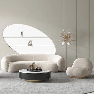 Tessuto nordico divano curvo luce di lusso salone di bellezza semplice design moderno negozio di abbigliamento creativo agnello velluto netto rosso - Product Image 4