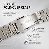 Bracelet de montre en acier inoxydable 316L de haute qualité, argenté, avec double bouton de déverrouillage