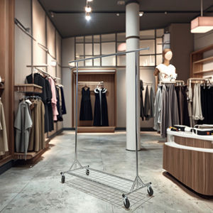 Estante de exhibición de <span class=keywords><strong>ropa</strong></span> de un solo riel moderno duradero, estante de supermercado <span class=keywords><strong>metálico</strong></span> con estante <span class=keywords><strong>para</strong></span> colgar <span class=keywords><strong>ropa</strong></span>, estante de alambre - Product Image 1
