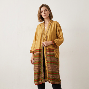 Robe kimono thermique à manches longues pour femme, longueur intégrale, motif floral paisley rayé, col en V, tenue décontractée, style automne, tissu tissé - Product Image 3
