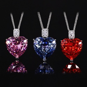Trendy 20*20mm Heart Cut Red Cubic Zirconia Eco-friendly <b>Copper</b> Heart Pendant Link <b>Chain</b> Necklace Unisex Wear Bulk Supply - Product Image 5
