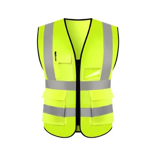 Atacado Logotipo Personalizado Segurança Industrial Construção Trabalho Segurança Vest Reflexivo Alta Visibilidade Reflector Vest Com Bolsos