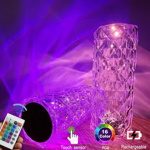 Hot 16 Colors Changing Rgb Touch Lamp Led Rose Crystal Table Lamp Usb Romantic Led Rose Crystal Desk Lamps For Bedroom Living