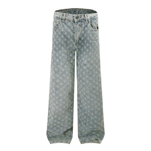 Men's Slim Fit Light Blue Straight Leg Denim <b>Jeans</b> with Embroidery - Product Image 5