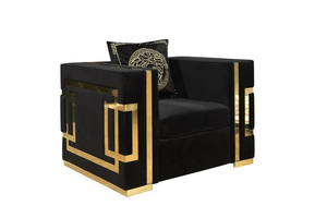 लक्जरी ब्लैक वेलवेट रीक्लिंग सोफे सेट सोने स्टेनलेस स्टील 1 + 2 + 3 सीटर अपार्टमेंट लिविंग रूम होटल कार्यालय फर्नीचर - Product Image 4