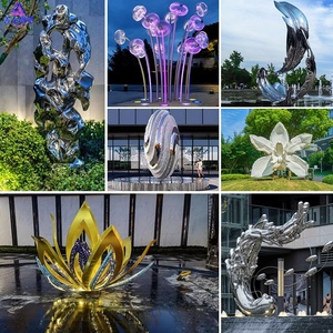 Grande sculpture en acier inoxydable personnalisée, motif vague de fleurs et lune, abstraite, pour aménagement paysager extérieur, Chine - Product Image 4