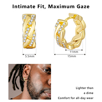 Boucles d'oreilles créoles Iced Out en argent sterling S925 plaqué or 14K, hypoallergéniques, style Hip Hop, avec zircone cubique 5A, pour hommes et femmes