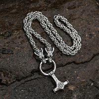 Design nordique en acier inoxydable roi chaîne Odin loup dieu nordique Thor Mjolnir marteau collier Viking bijoux