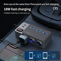 Cargador de Coche GXY GC06 con 4 Puertos USB-C PD de Carga Rápida, Monitoreo de Voltaje, Encendedor de Cigarrillos, 12-24V, Indicador LED, Cable Retráctil Portátil