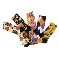 Chaussettes d'hiver personnalisées pour hommes, imprimées numériquement à 360 degrés, motifs citrouille et chat, pour Halloween et les fêtes, vente en gros