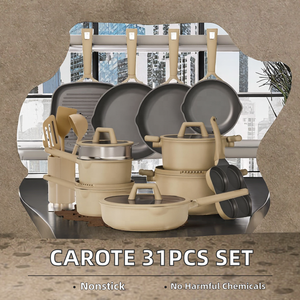 Juego de <span class=keywords><strong>Ollas</strong></span> y Sartenes <span class=keywords><strong>CAROTE</strong></span> de 31 Piezas, Revestimiento Antiadherente de Granito, Juego de Utensilios de Cocina de Inducción, Sin PFOA, Tapa de Vidrio, Apto para Lavavajillas - Product Image 2