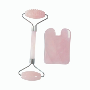 Pink Crystal 3-Piece Gua Sha Kit – Double-Ended Facial Roller with Textured Massage <b>Wheel</b> + Smooth Roller & Scraping Tool - Product Image 5