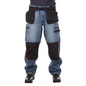 กางเกงทำงานขายาวสำหรับผู้ชาย,กางเกงผ้ายีนส์มีกระเป๋าหลายช่องกางเกงทำงานขายาว