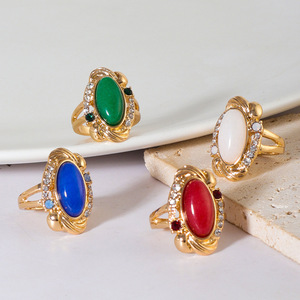 <span class=keywords><strong>Bague</strong></span> géométrique en alliage incrustée de pierres précieuses multicolores, design original, pour femmes, style européen et américain, bijoux à la mode - Product Image 1