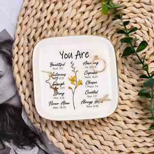 Glossy Glazed Ceramic Jewelry Tray Custom Logo Trinket Dish Personalized Name <b>Ring</b> <b>Plate</b> for Mother's Day Gift Sets Wholesale - Product Image 1