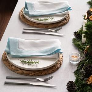 ผ้าเช็ดปากผ้าลินิน100% ผ้าลินินลินินสีขาวและสีแดงผ้าเช็ดปากผ้าเย็บริมผ้าเช็ดทำความสะอาดได้สำหรับตกแต่ง - Product Image 3