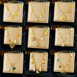 Gold Plated Charm <b>Necklace</b> With Heart Flower <b>Cherry</b> Pendant Seashell Bow Gift Jewelry Zinc Alloy Fashion Pendants - Product Image 1