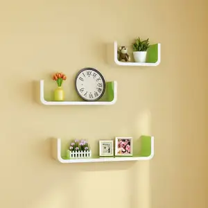 White 24 Inch Wooden Floating Wall Shelf with LED Light
