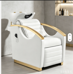 Nuevo Sillón de Lavado Profesional para Salón de Belleza, Silla de Champú Eléctrica Especial para Salón, Juego de Muebles de Salón en Cuero Marrón y Dorado - Product Image 6
