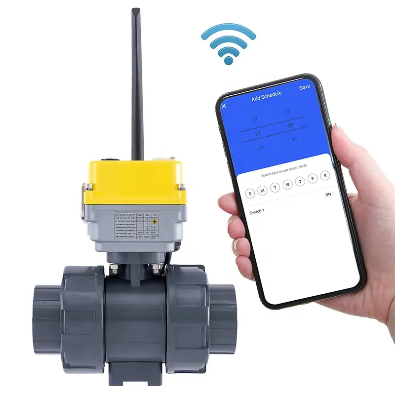 wifi smart electric ball valve AC/DC110V-230V high torque PVC electric union ball valve,