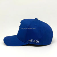 Stevige koninklijkblauwe hoge kroon katoenen baseballcap met aangepaste 3D script borduurlogo, gebogen klep, snapback sportpet