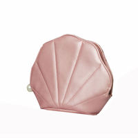 Dompet Kosmetik Kulit Pu Ritsleting Bentuk Cangkang Lucu Mini Pink Tas Saku Koin