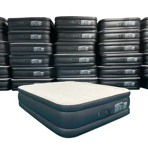 Factory discount stock large double air bed flocked inflatable air mattress with built-in air pump for outdoor camping