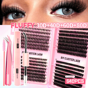 Kit <span class=keywords><strong>de</strong></span> <span class=keywords><strong>cils</strong></span> en grappe DIY faits main, fausse fourrure <span class=keywords><strong>de</strong></span> vison PBT, volume méga 10D-20D, grande capacité 30P 40P 60P 80P, avec colle - Product Image 5