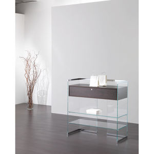 Mesa consola moderna de cristal con cajón y estantes, 103x40x100 cm, mueble de salón blanco brillante - Product Image 1