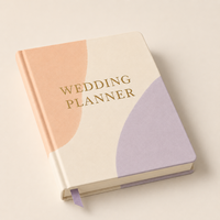 Carnet de planification de mariage personnalisé, couverture rigide, crème pêche lavande, motif abstrait, blocs de couleur, marque-page ruban doré, OEM en gros