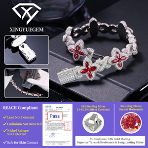 Factory Wholesale Iced Out Cuban Link 925 Sterling Silver VVS1 Graded <b>Garnet</b> Clover Mossanite Moissanite <b>Bracelet</b> for Elegant - Product Image 2