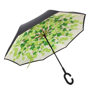 Parapluie inversé manuel China Life, motif feuille verte, long manche, imperméable, parapluie promotionnel - Product Image 4