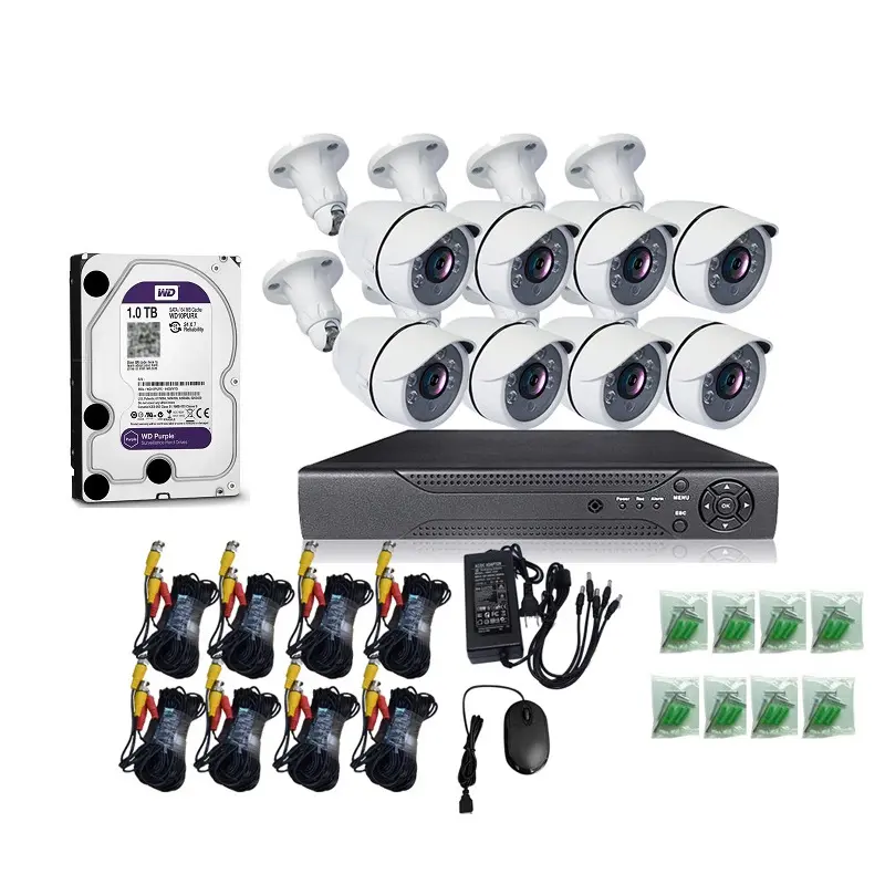 Conjunto de câmeras de circuito fechado, popular, cctv, 8 canais dvr, 1tb, armazenamento p2p, infravermelho, visão noturna, sistema de tv de circuito, 8 peças