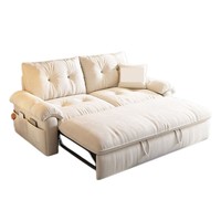 Canapé-lit pliable en velours en forme de L avec housses amovibles et lavables, style crème, pour salon, utilisation convertible, petits appartements