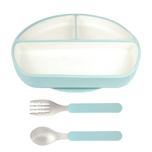 Vaisselle pour enfants sans BPA ensemble d'alimentation cuillère et <span class=keywords><strong>fourchette</strong></span> en bambou Plato d'aspiration kit de dîner pour bébé bol à fond d'aspiration bavoirs imprimés - Product Image 4