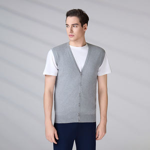 Suéter cárdigan sin mangas con cuello en V y botones para hombre, ropa de punto con logotipo personalizado, estilo moderno para otoño. - Product Image 4